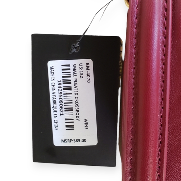 NWT BADGLEY MISCHKA Pleated Wine Colored Crossbody Bag - Picture 6 of 11